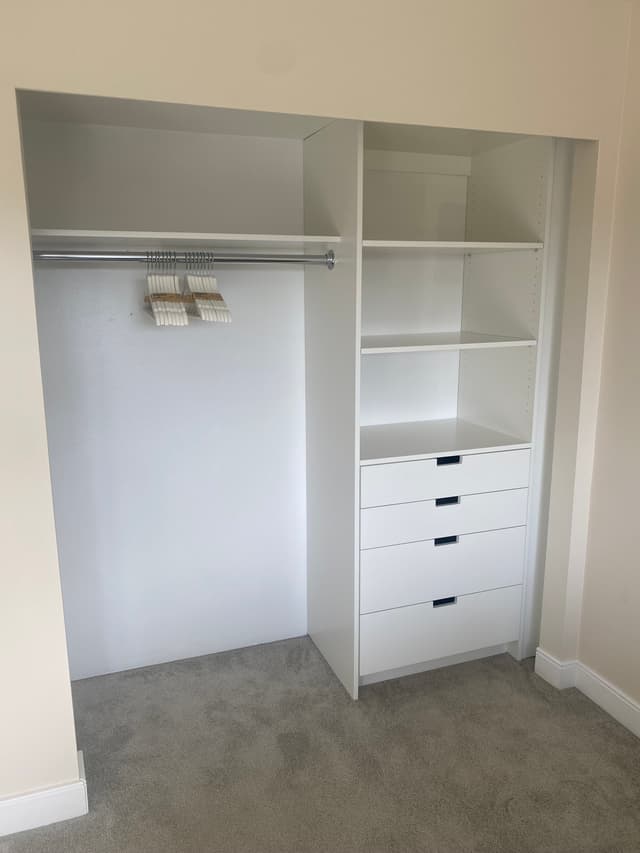 Built in cabinets in a closet