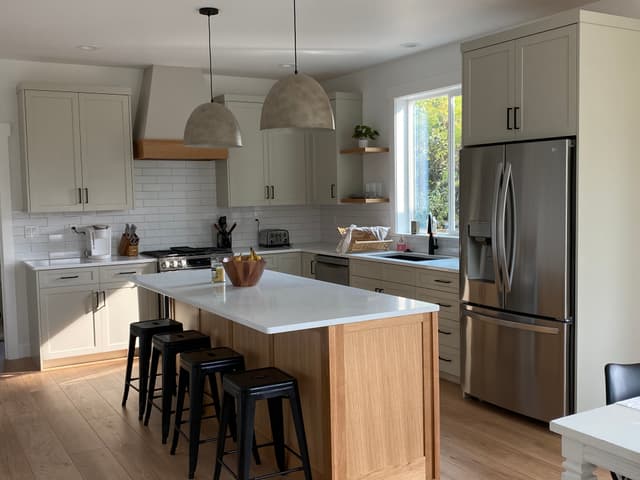 Paint and rift white oak cabinets