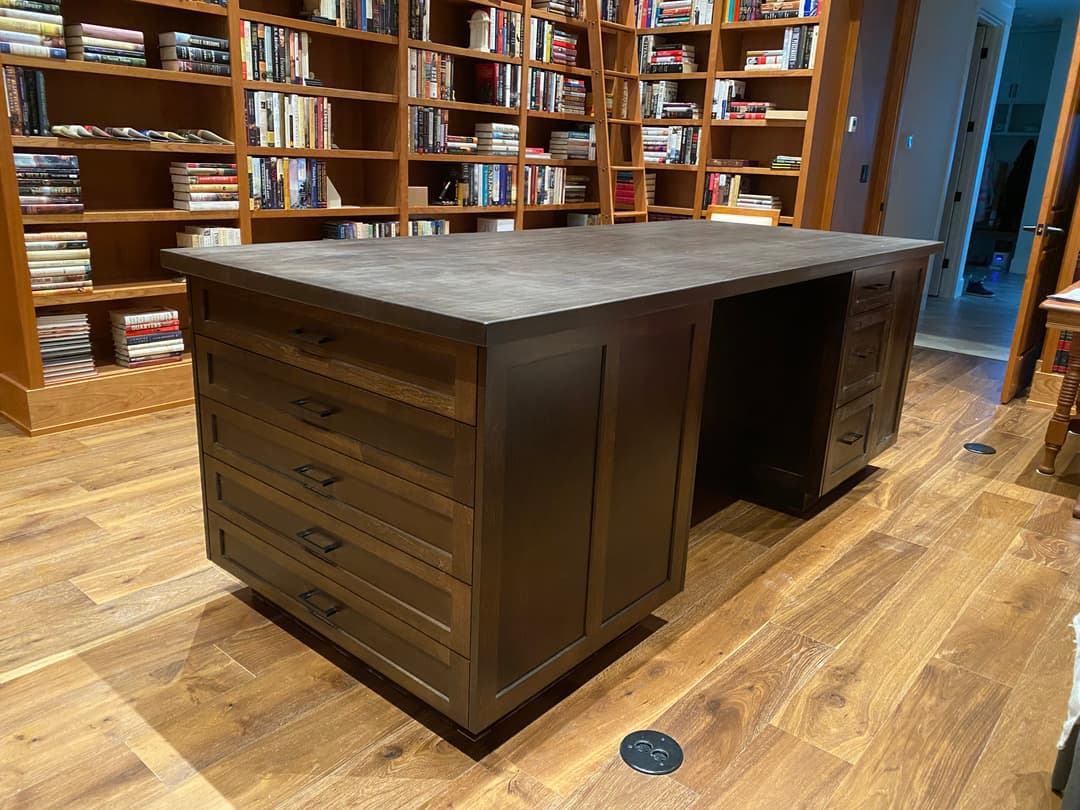 A desk in a home library