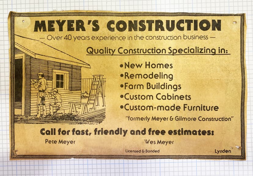 An old ad for Meyer's Construction